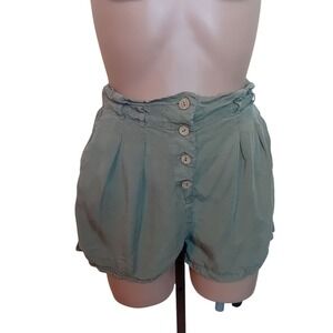 Love Tree Button Up Paper Bag Shorts High Waist‎ Pleated Casual Olive Green M